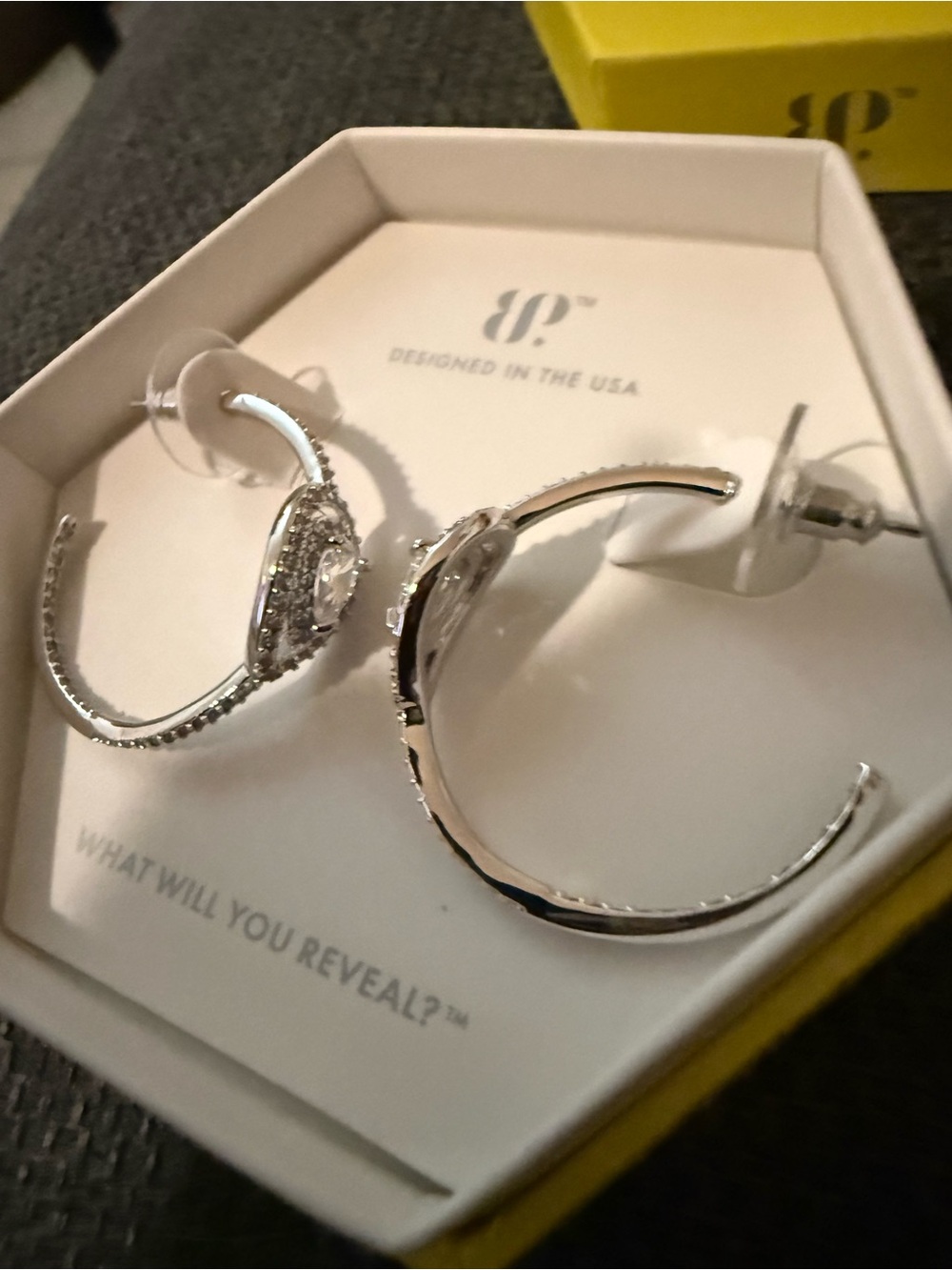 Rhodium Crystal Hoop Earrings - Silver